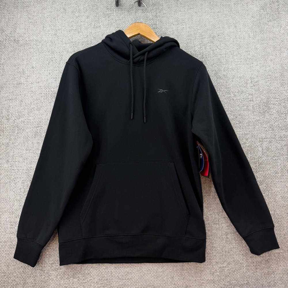 Reebok Patent‎ Hoodie Mens S Black Fleece Pullover Hand Pocket Active Outdoor - Picture 2 of 11